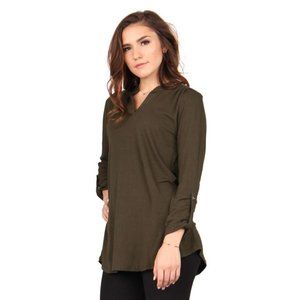 Lildy Olive Green 3/4 Roll Up Sleeve Tunic